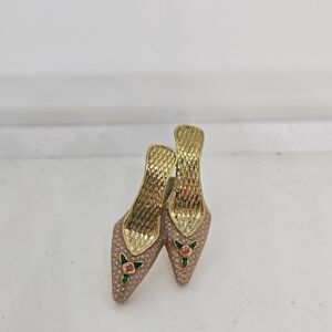 Avon Women's Gold Slipper Lapel Pin Brooch - Vintage Pink Floral Shoes W/ Heels
